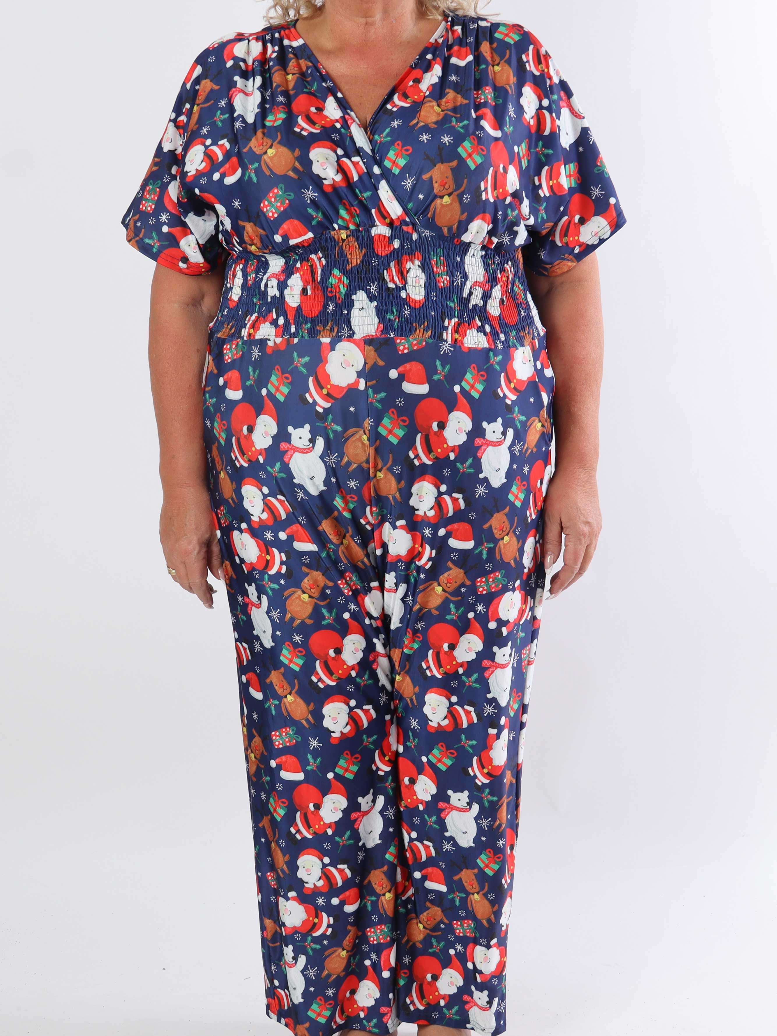 Pams Christmas Jumpsuit - Elastisk plus size buksedragt med julemotiver